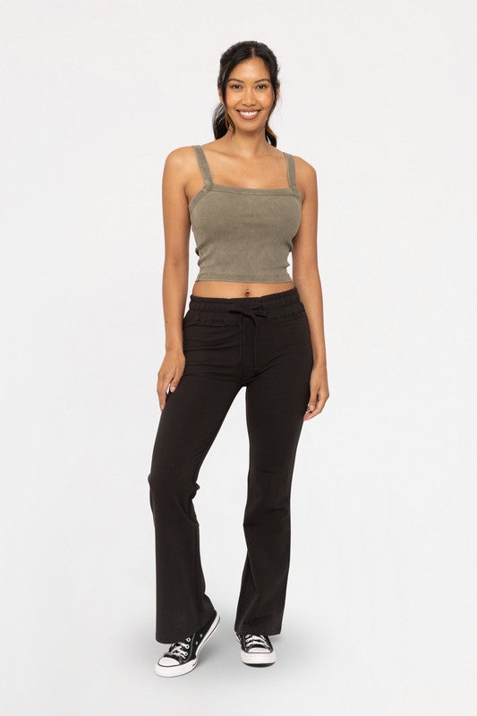 Mono B Drawstring Flared Pants in Black